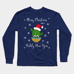 Merry Christmas And A Prickly New Year - Cactus With A Santa Hat In A Bowl Long Sleeve T-Shirt